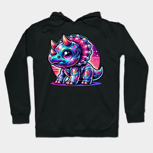 Neon Baby Dino Triceratops Kawaii Chibi Anime Hoodie